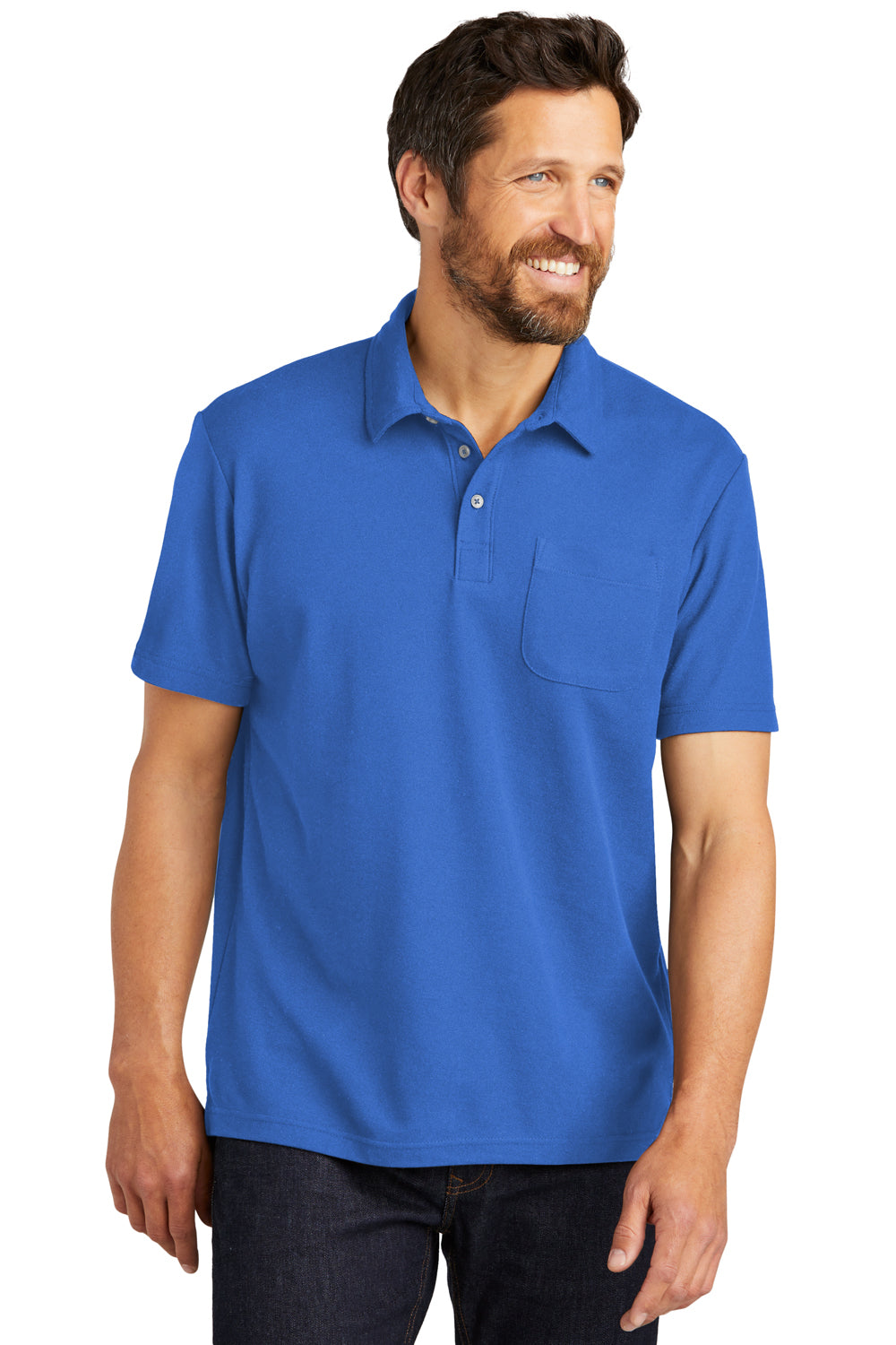 Port Authority K868 Mens C-FREE Pique Short Sleeve Polo Shirt w/ Pocket True Blue Model Front