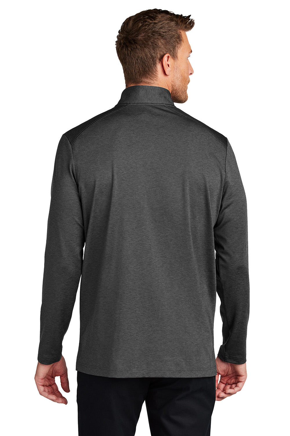 Port Authority K880 Mens C-FREE Double Knit 1/4 Zip Sweatshirt Heather Steel Grey Model Back