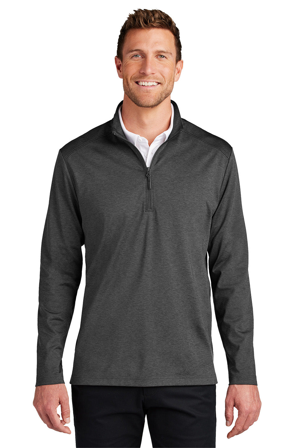 Port Authority K880 Mens C-FREE Double Knit 1/4 Zip Sweatshirt Heather Steel Grey Model Front