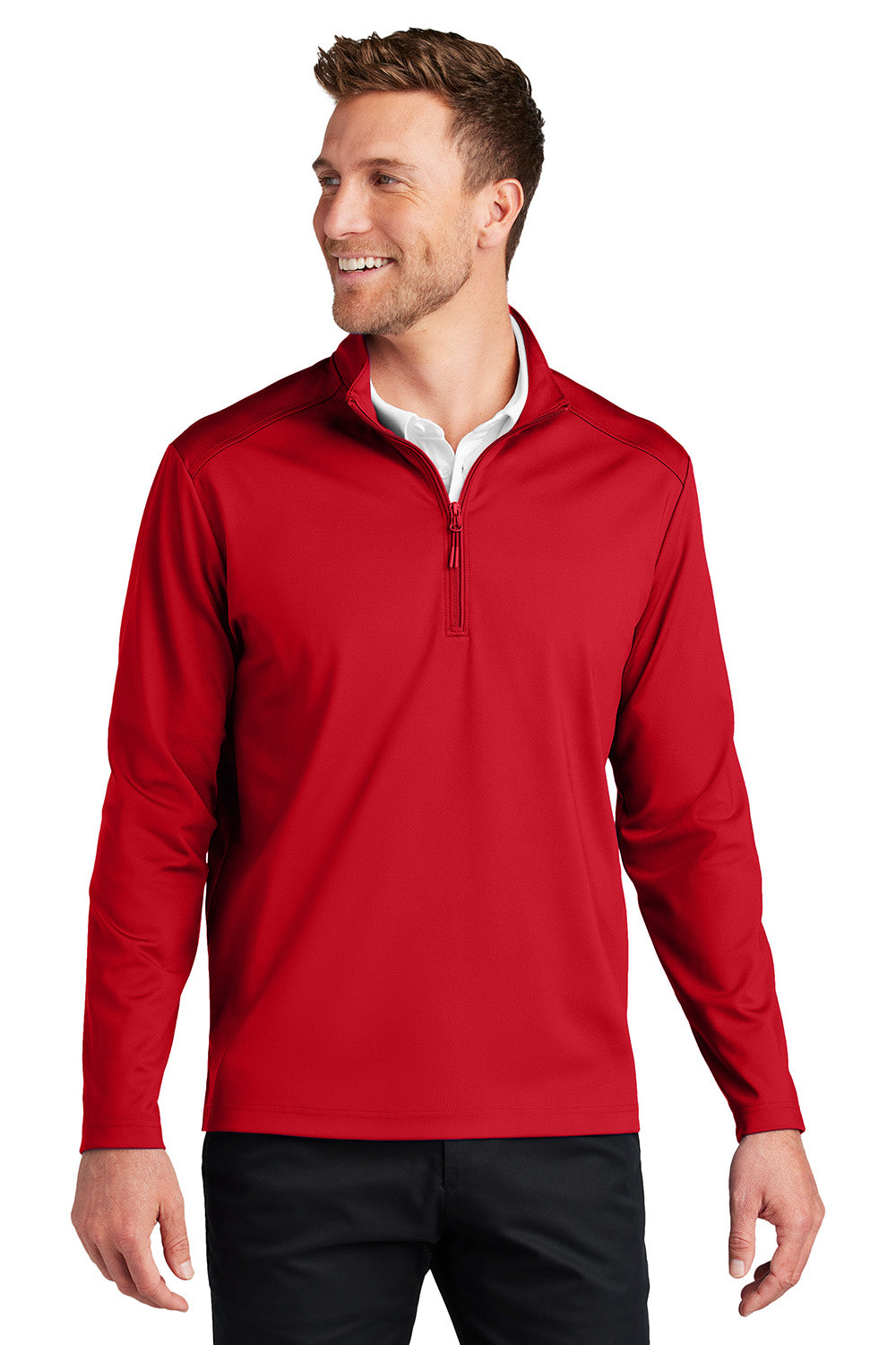 Port Authority K880 Mens C-FREE Double Knit 1/4 Zip Sweatshirt Rich Red Model Front