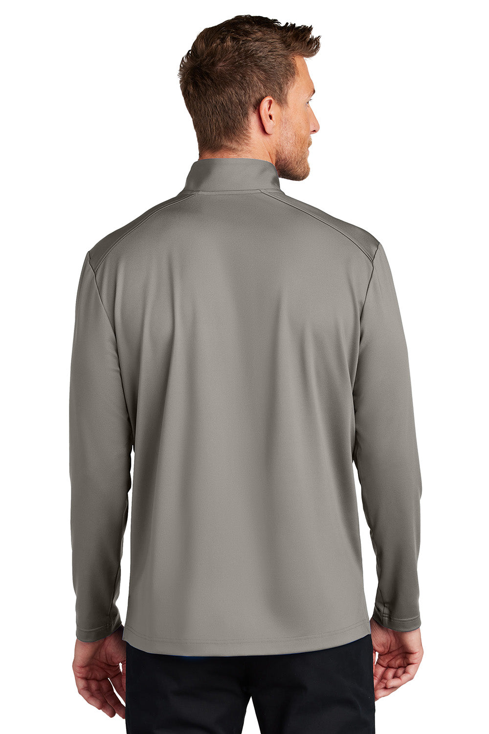 Port Authority K880 Mens C-FREE Double Knit 1/4 Zip Sweatshirt Smoke Grey Model Back