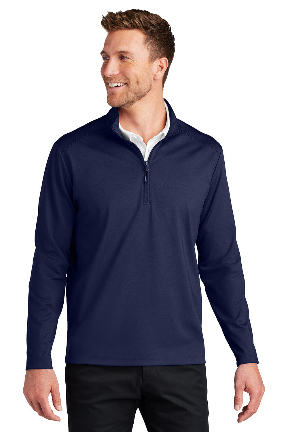 Port Authority K880 Mens C-FREE Double Knit 1/4 Zip Sweatshirt True Navy Blue Model Front