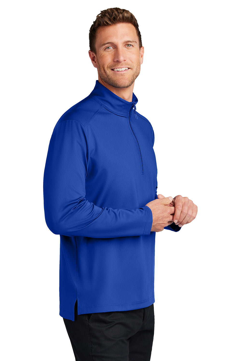 Port Authority K880 Mens C-FREE Double Knit 1/4 Zip Sweatshirt True Royal Blue Model Side