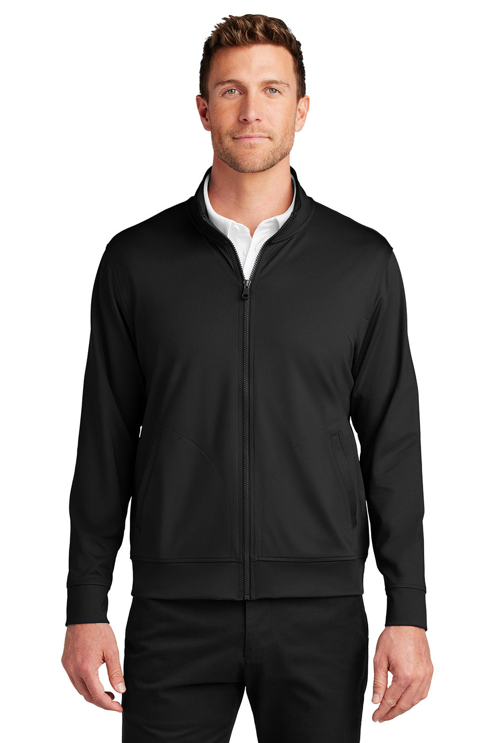 Port Authority K881 Mens C-FREE Double Knit Full Zip Sweatshirt Deep Black Model Front