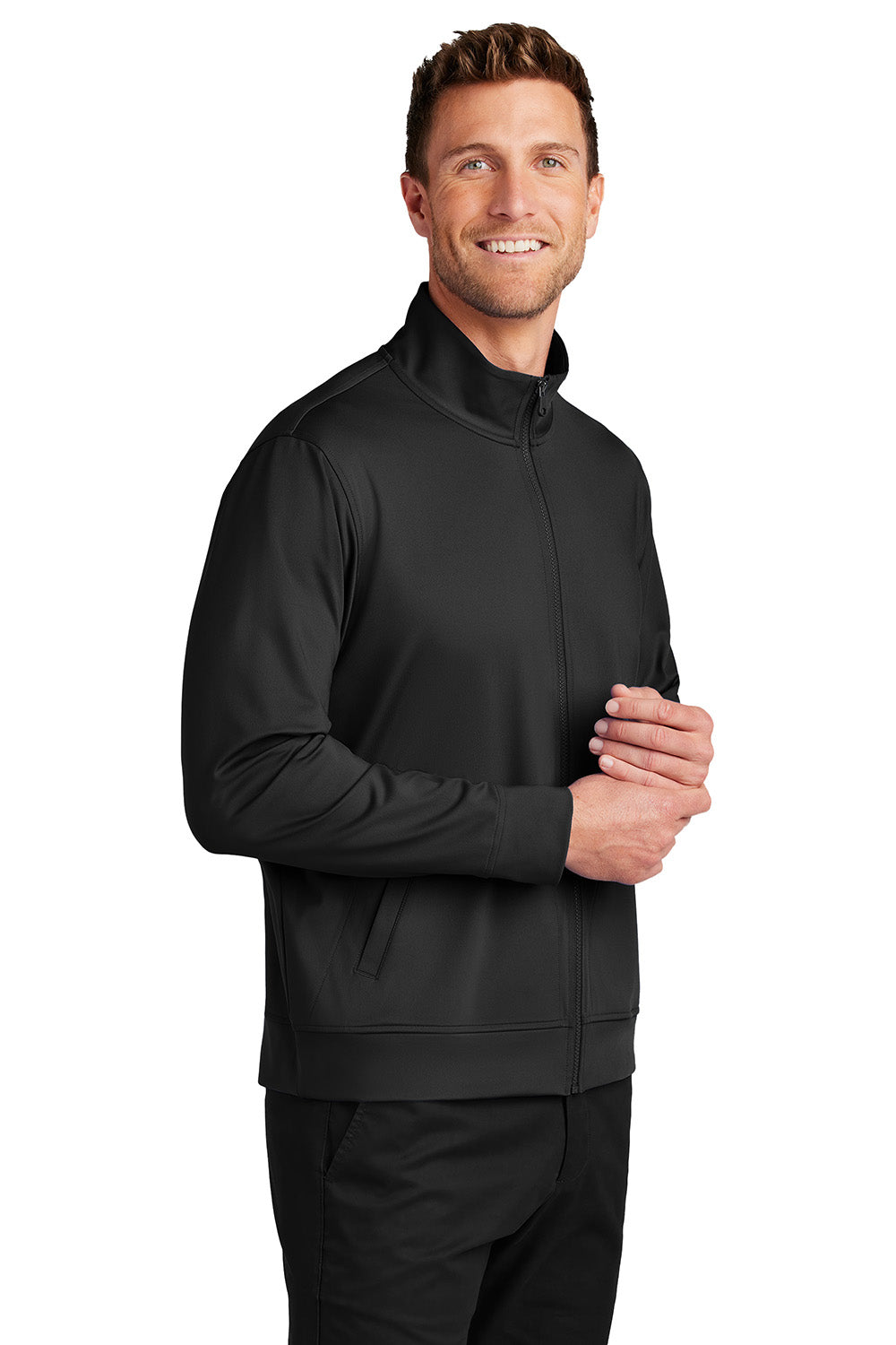 Port Authority K881 Mens C-FREE Double Knit Full Zip Sweatshirt Deep Black Model Side