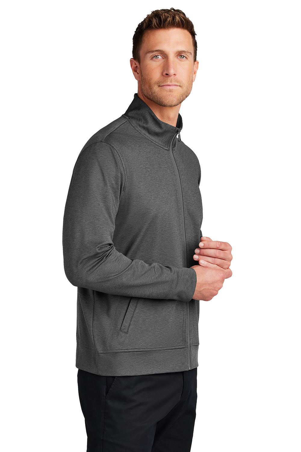 Port Authority K881 Mens C-FREE Double Knit Full Zip Sweatshirt Heather Steel Grey Model Side