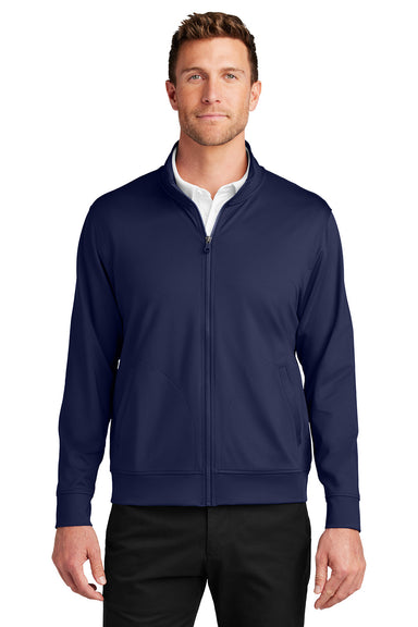 Port Authority K881 Mens C-FREE Double Knit Full Zip Sweatshirt True Navy Blue Model Front