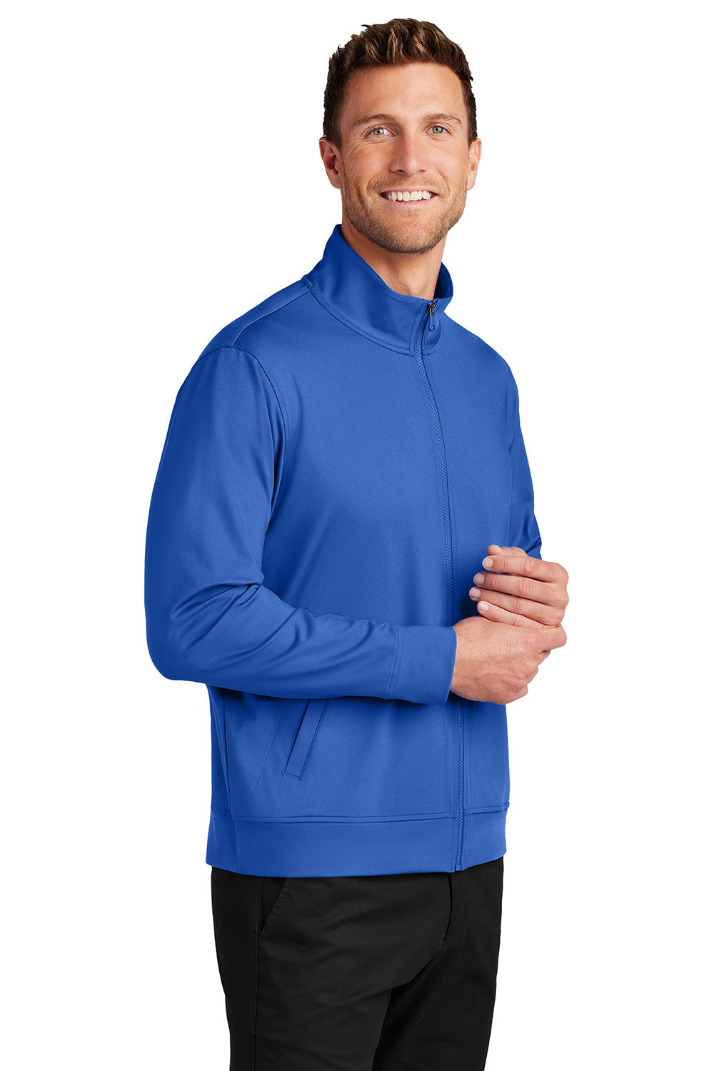 Port Authority K881 Mens C-FREE Double Knit Full Zip Sweatshirt True Royal Blue Model Side