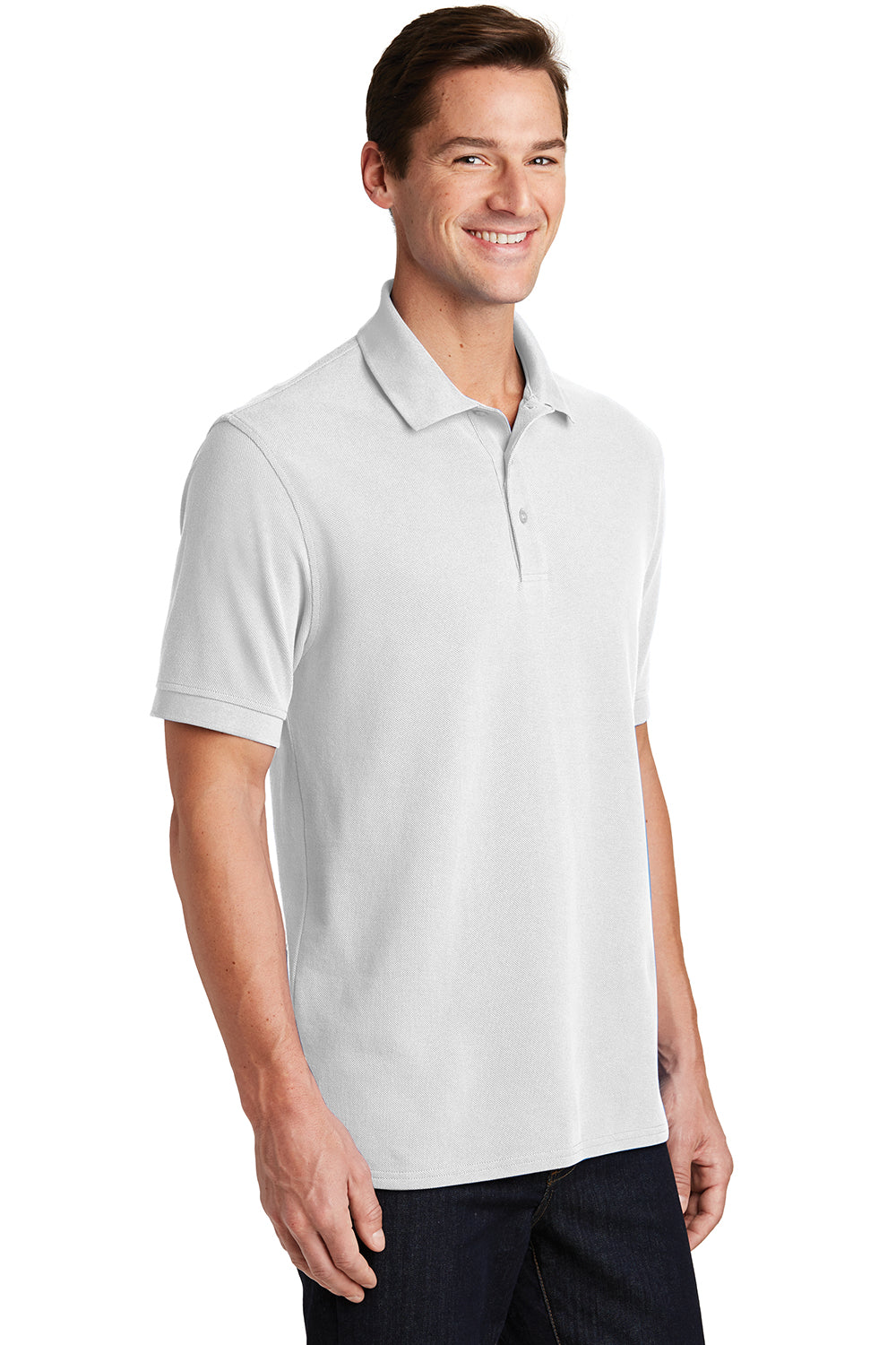 Port & Company KP1500 Mens Stain Resistant Short Sleeve Polo Shirt White Model 3q