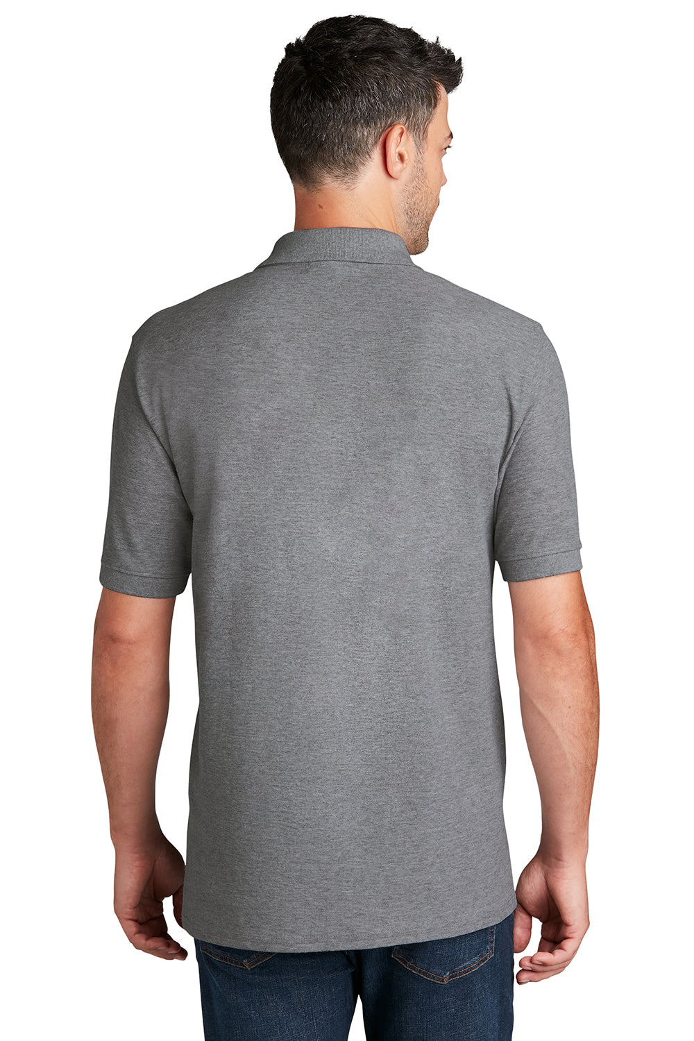 Port & Company KP155 Mens Core Stain Resistant Short Sleeve Polo Shirt Heather Grey Model Back