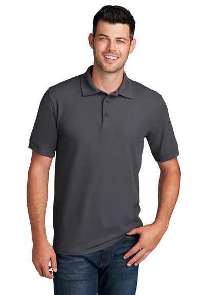 Port & Company KP155 Mens Core Stain Resistant Short Sleeve Polo Shirt Charcoal Grey Model Front