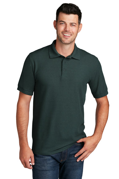 Port & Company KP155 Mens Core Stain Resistant Short Sleeve Polo Shirt Dark Green Model Front