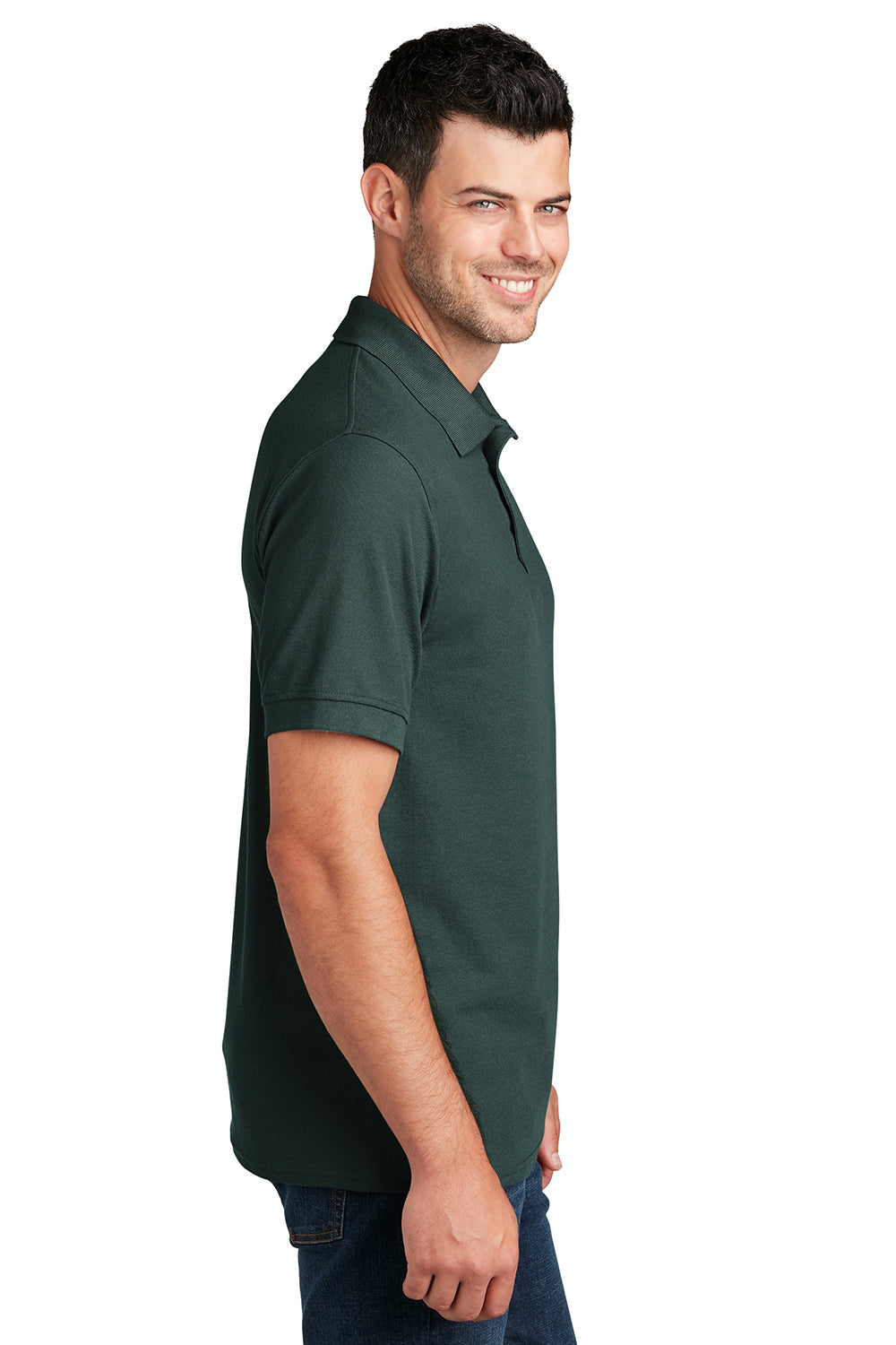 Port & Company KP155 Mens Core Stain Resistant Short Sleeve Polo Shirt Dark Green Model Side