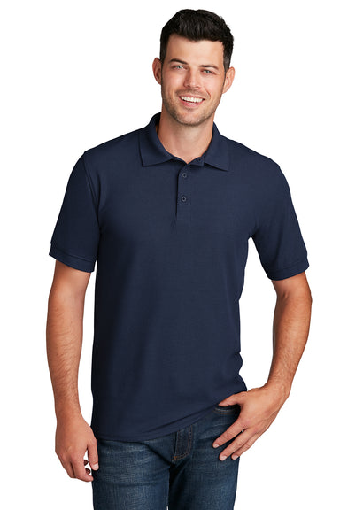 Port & Company KP155 Mens Core Stain Resistant Short Sleeve Polo Shirt Deep Navy Blue Model Front