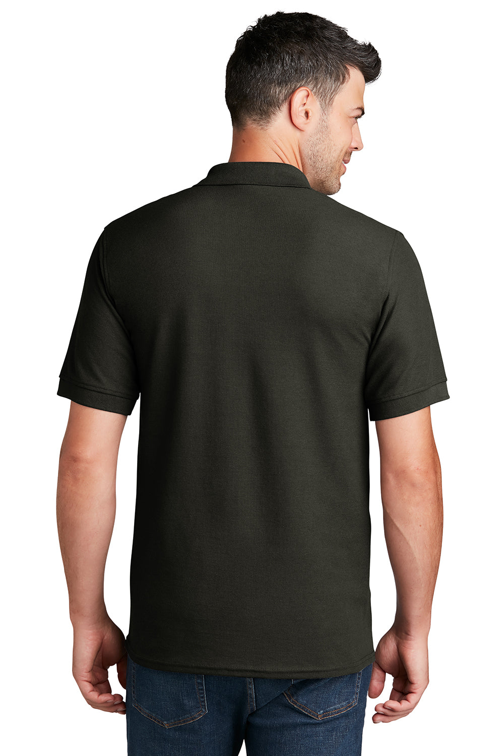 Port & Company KP155 Mens Core Stain Resistant Short Sleeve Polo Shirt Jet Black Model Back