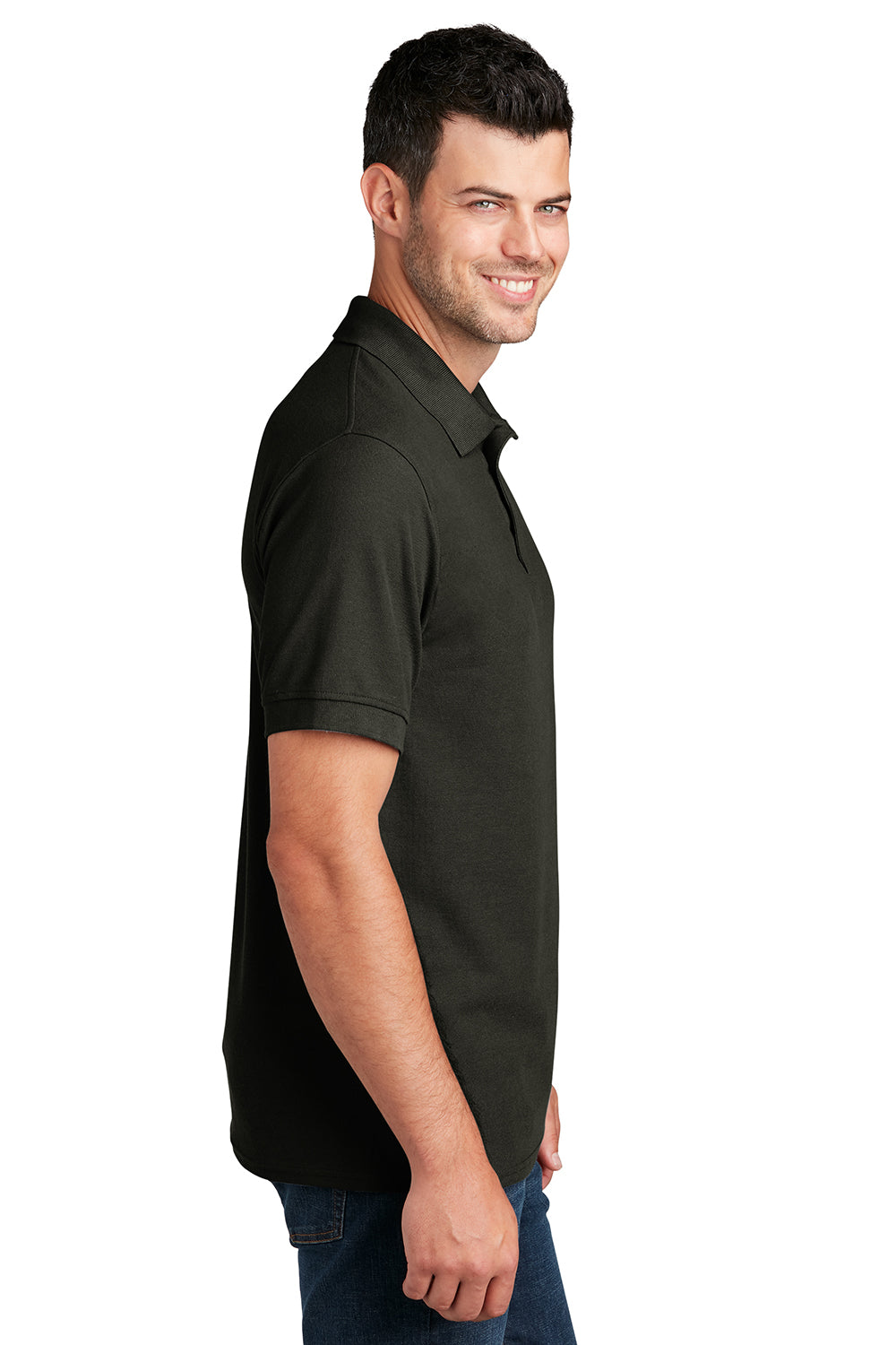 Port & Company KP155 Mens Core Stain Resistant Short Sleeve Polo Shirt Jet Black Model Side