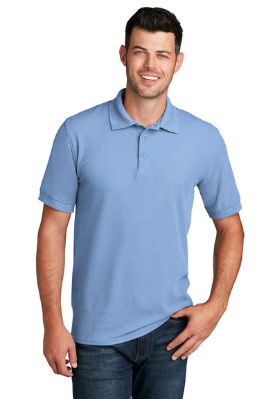 Port & Company KP155 Mens Core Stain Resistant Short Sleeve Polo Shirt Light Blue Model Front