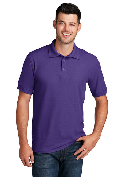 Port & Company KP155 Mens Core Stain Resistant Short Sleeve Polo Shirt Purple Model Front