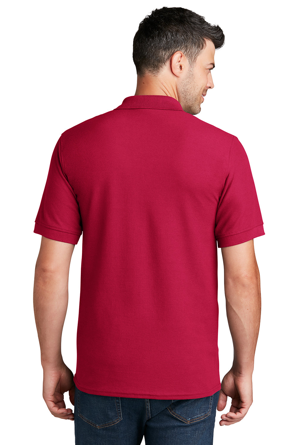 Port & Company KP155 Mens Core Stain Resistant Short Sleeve Polo Shirt Red Model Back