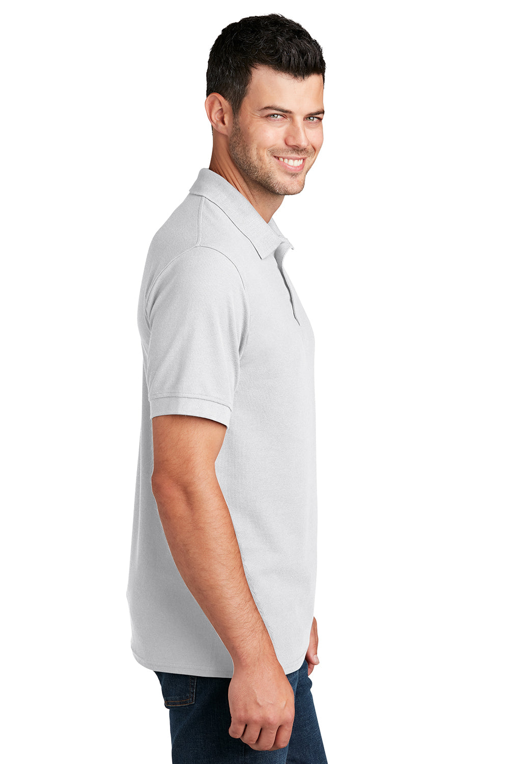 Port & Company KP155 Mens Core Stain Resistant Short Sleeve Polo Shirt White Model Side