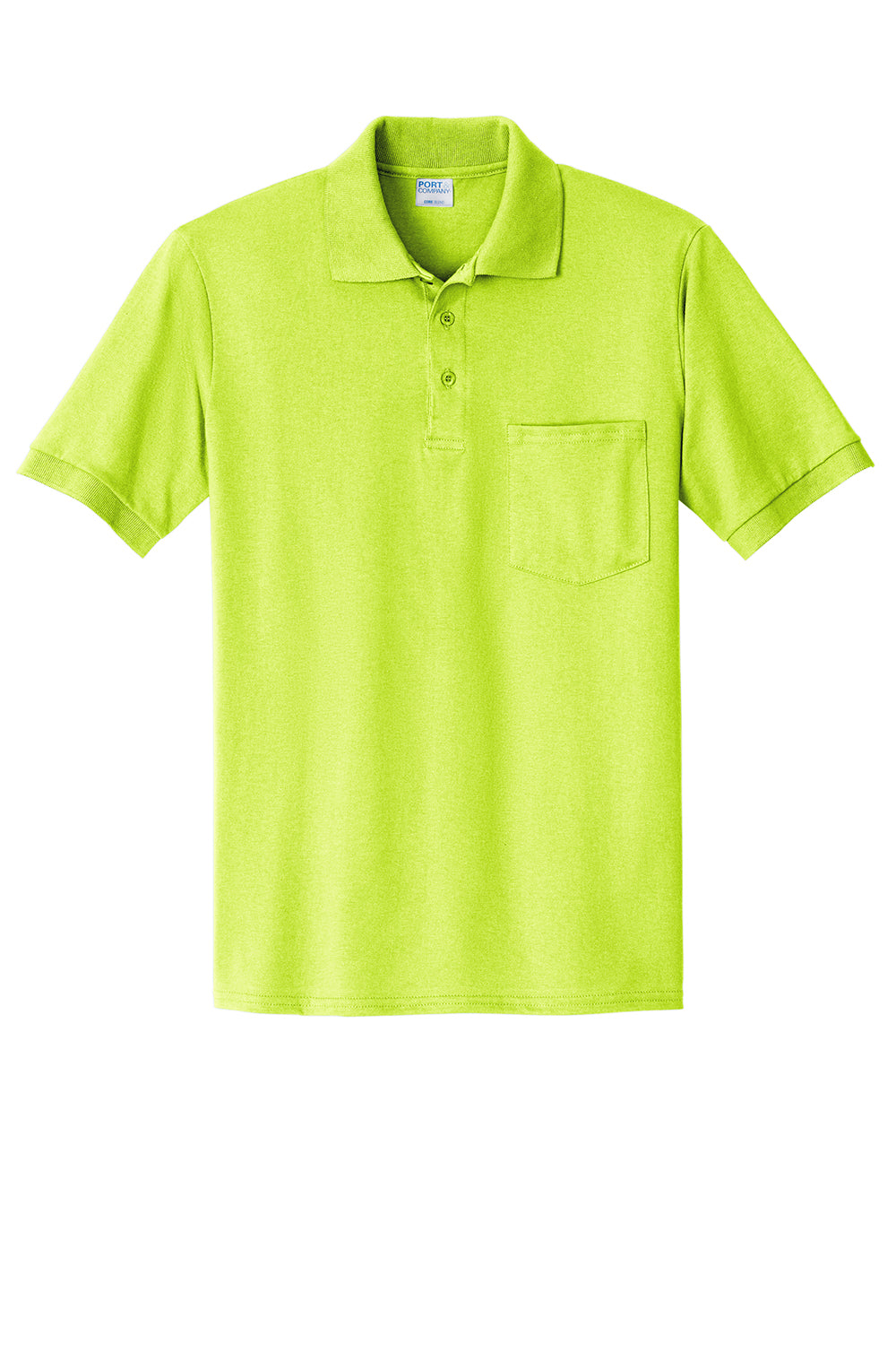 Port & Company KP55P Mens Core Stain Resistant Short Sleeve Polo Shirt w/ Pocket Safety Green Flat Front