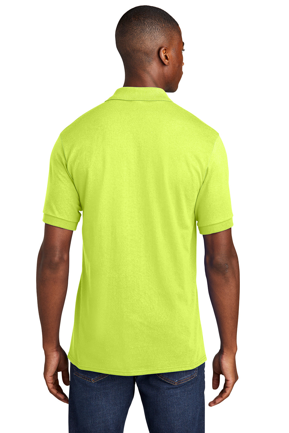 Port & Company KP55P Mens Core Stain Resistant Short Sleeve Polo Shirt w/ Pocket Safety Green Model Back