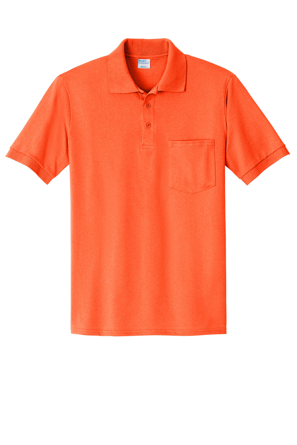 Port & Company KP55P Mens Core Stain Resistant Short Sleeve Polo Shirt w/ Pocket Safety Orange Flat Front