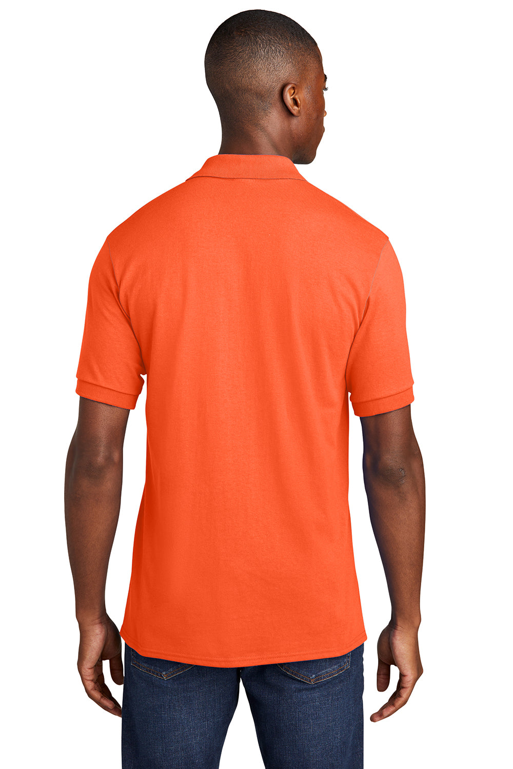 Port & Company KP55P Mens Core Stain Resistant Short Sleeve Polo Shirt w/ Pocket Safety Orange Model Back