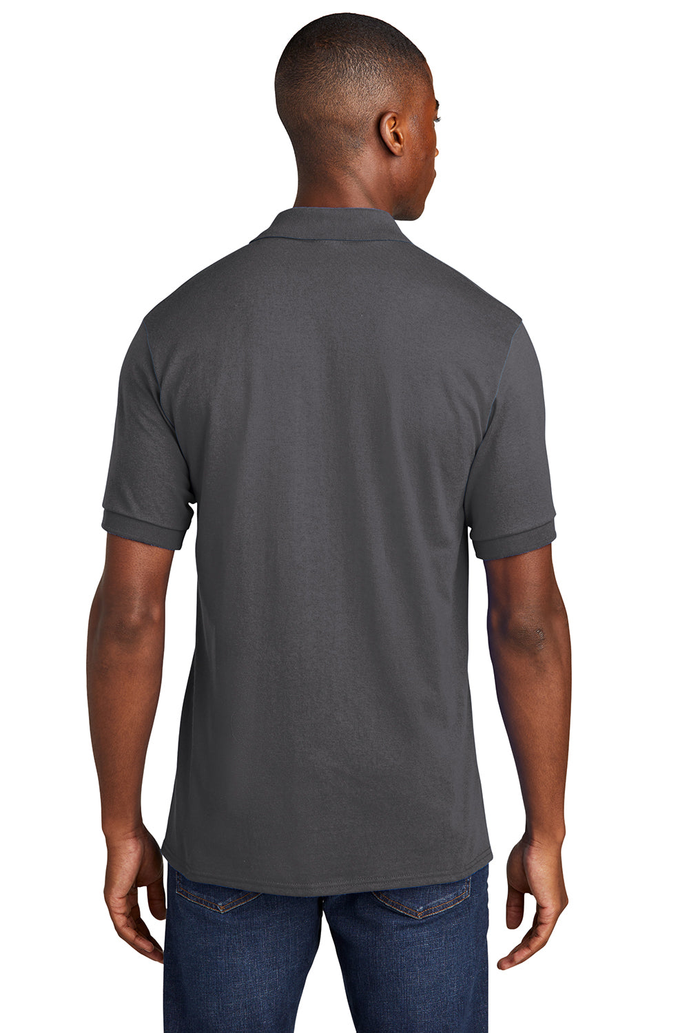 Port & Company KP55P Mens Core Stain Resistant Short Sleeve Polo Shirt w/ Pocket Charcoal Grey Model Back