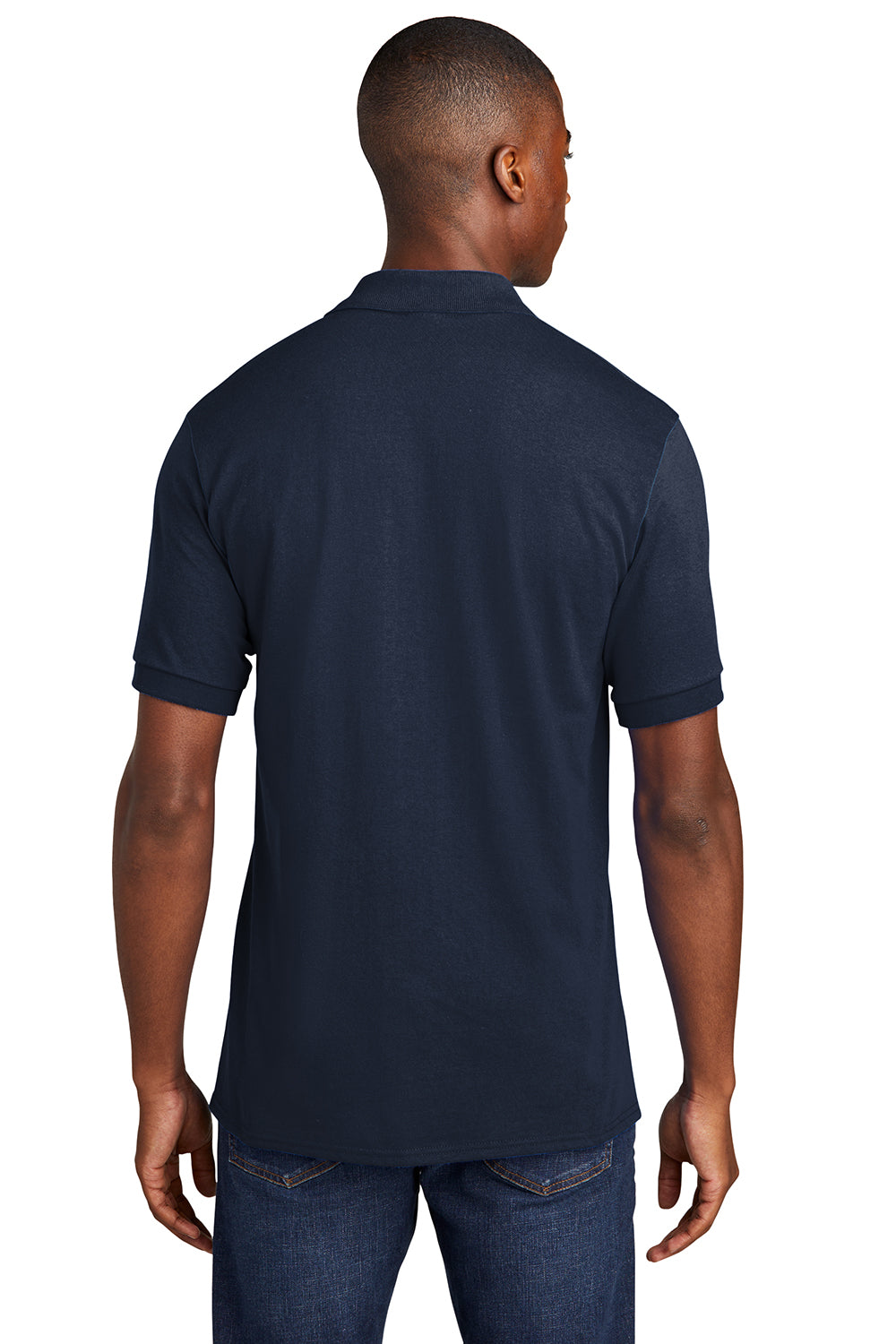 Port & Company KP55P Mens Core Stain Resistant Short Sleeve Polo Shirt w/ Pocket Deep Navy Blue Model Back