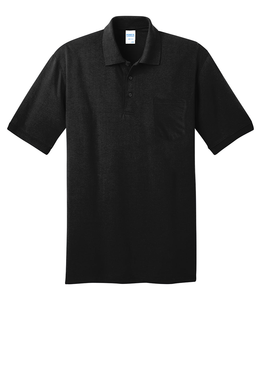 Port & Company KP55P Mens Core Stain Resistant Short Sleeve Polo Shirt w/ Pocket Jet Black Flat Front