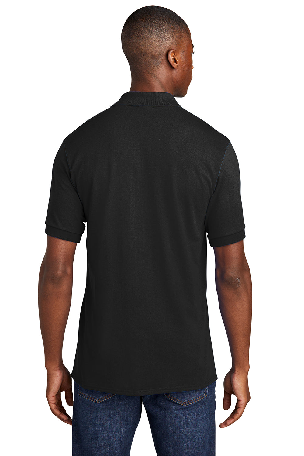 Port & Company KP55P Mens Core Stain Resistant Short Sleeve Polo Shirt w/ Pocket Jet Black Model Back