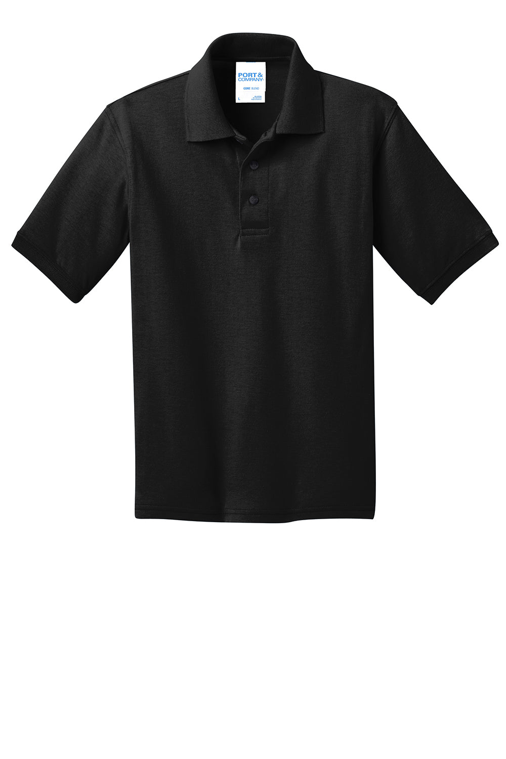 Port & Company KP55Y Youth Core Stain Resistant Short Sleeve Polo Shirt Jet Black Flat Front