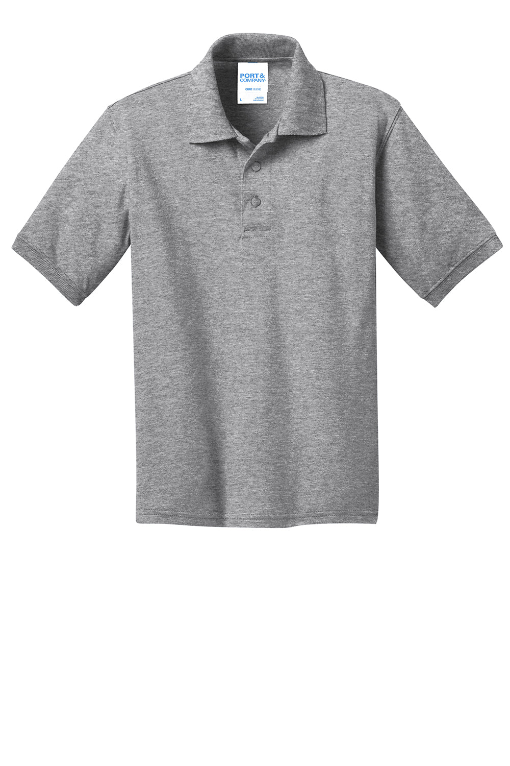 Port & Company KP55Y Youth Core Stain Resistant Short Sleeve Polo Shirt Heather Grey Flat Front