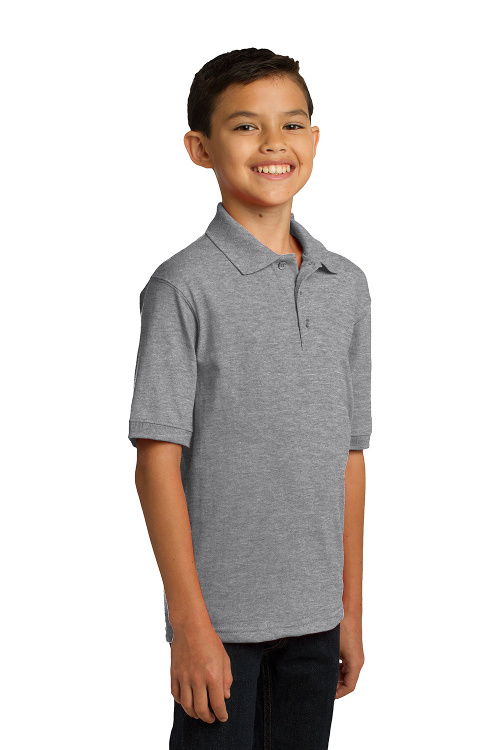 Port & Company KP55Y Youth Core Stain Resistant Short Sleeve Polo Shirt Heather Grey Model 3q