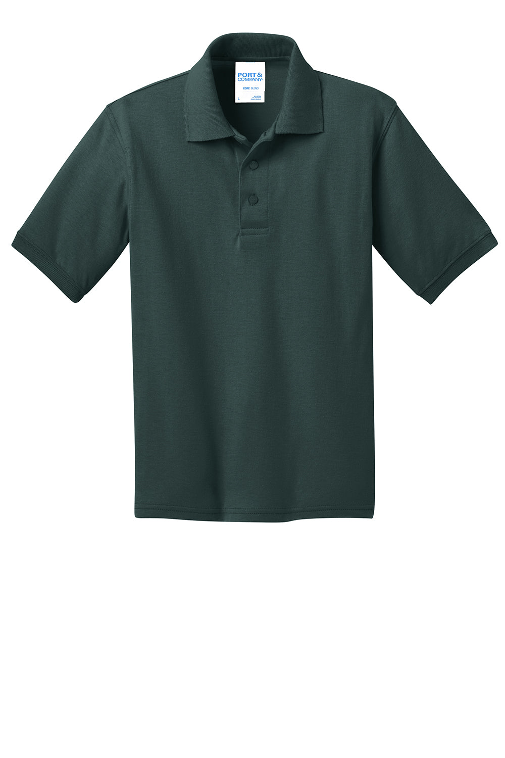 Port & Company KP55Y Youth Core Stain Resistant Short Sleeve Polo Shirt Dark Green Flat Front