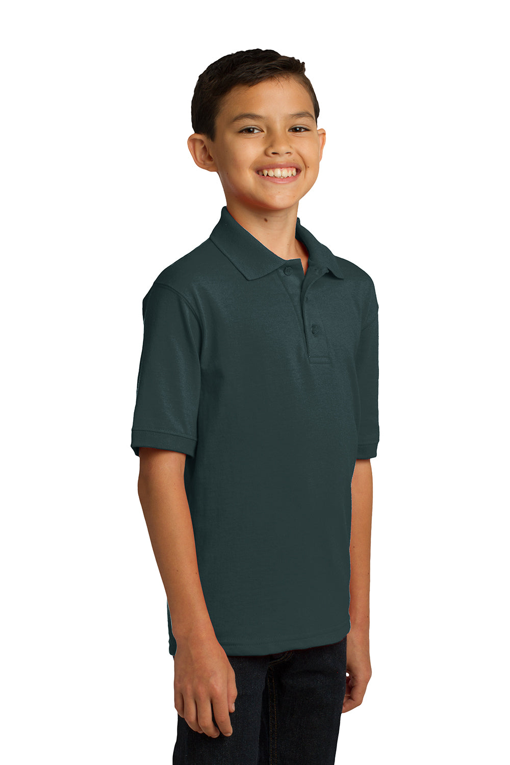 Port & Company KP55Y Youth Core Stain Resistant Short Sleeve Polo Shirt Dark Green Model 3q