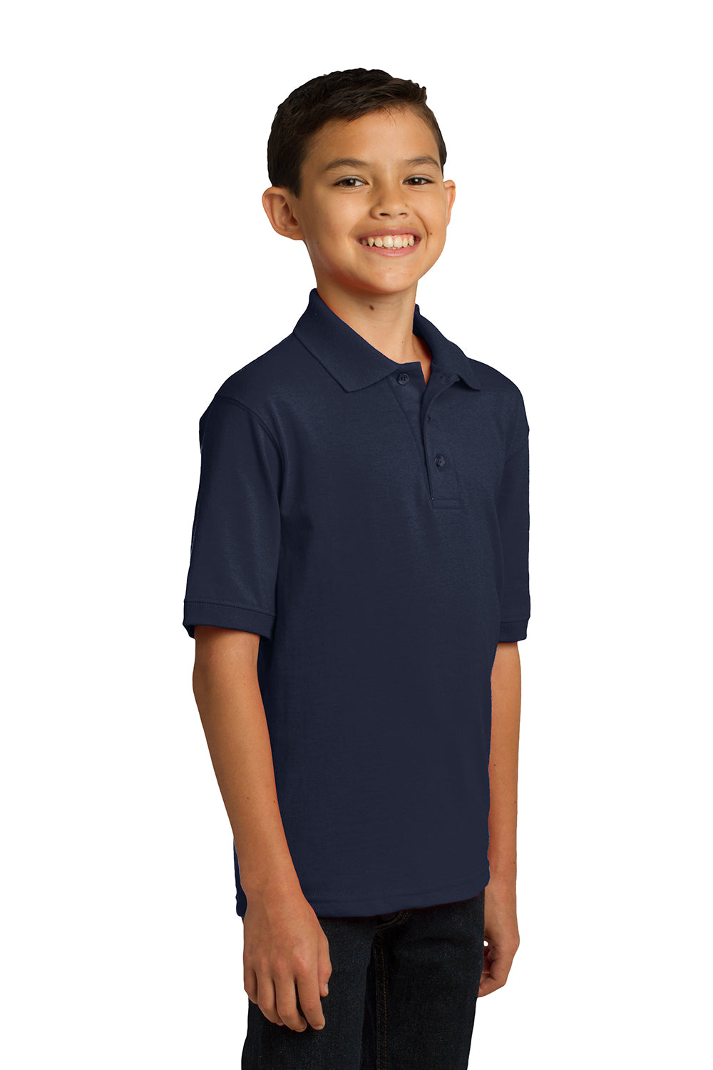 Port & Company KP55Y Youth Core Stain Resistant Short Sleeve Polo Shirt Deep Navy Blue Model 3q