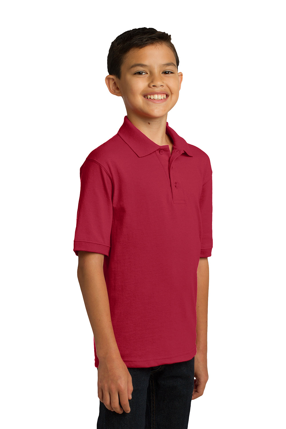 Port & Company KP55Y Youth Core Stain Resistant Short Sleeve Polo Shirt Red Model 3q