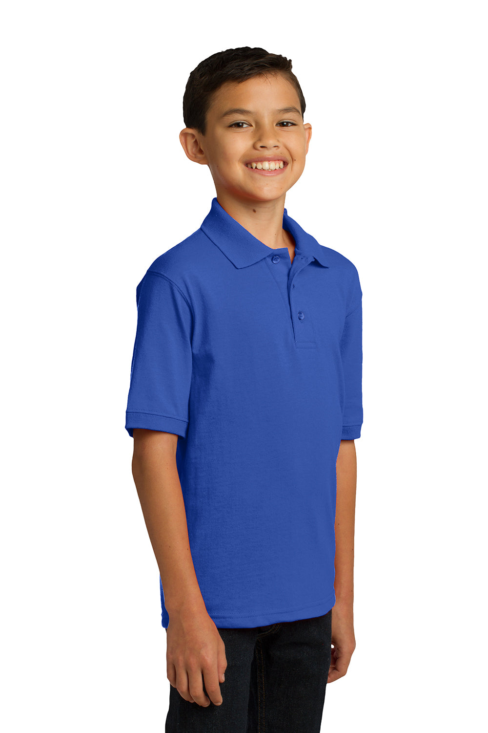 Port & Company KP55Y Youth Core Stain Resistant Short Sleeve Polo Shirt Royal Blue Model 3q