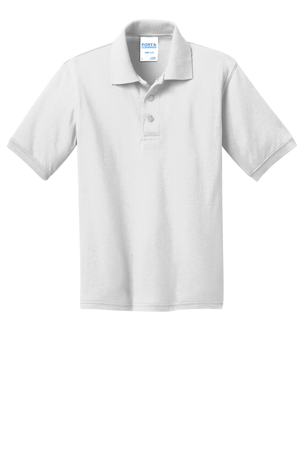 Port & Company KP55Y Youth Core Stain Resistant Short Sleeve Polo Shirt White Flat Front