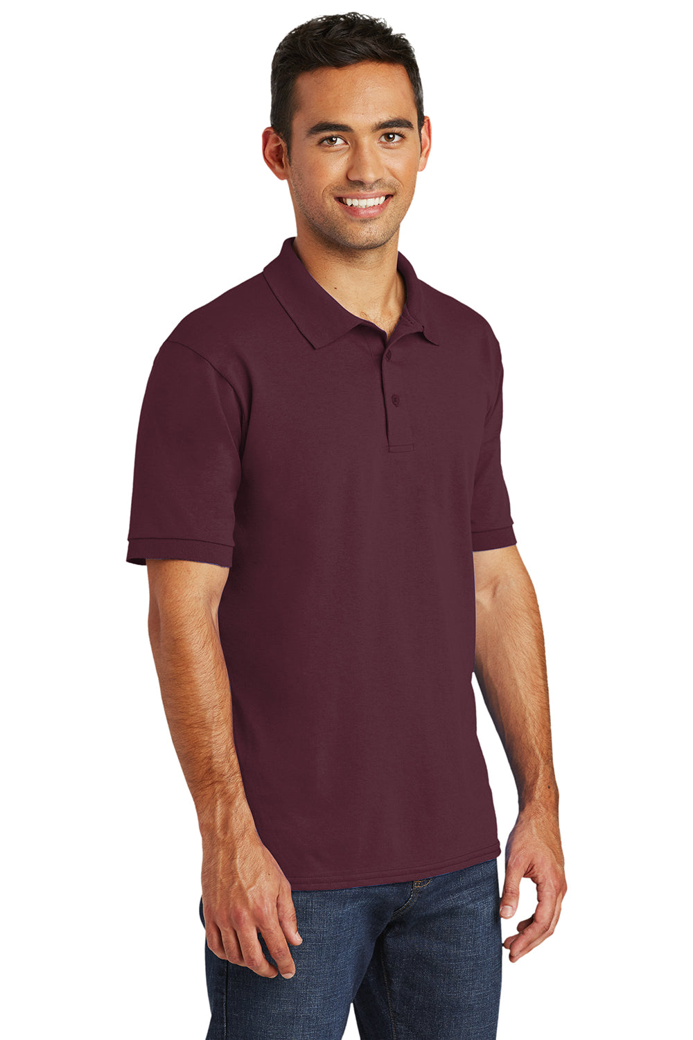 Port & Company KP55/KP55T Mens Core Stain Resistant Short Sleeve Polo Shirt Athletic Maroon Model 3q