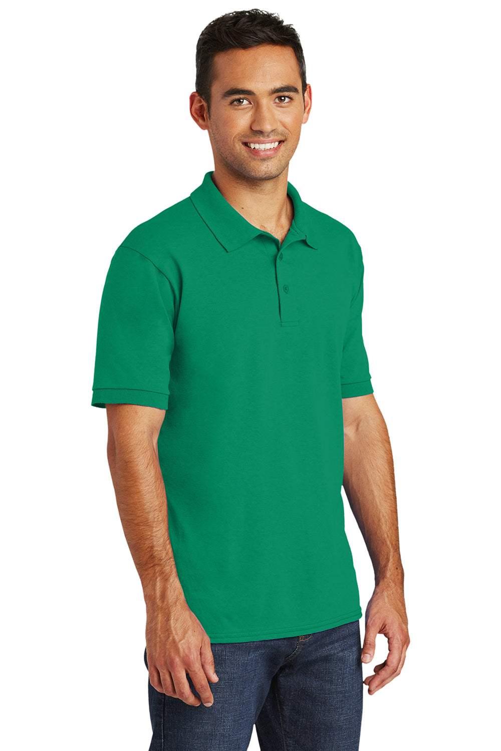 Port & Company KP55/KP55T Mens Core Stain Resistant Short Sleeve Polo Shirt Kelly Green Model 3q