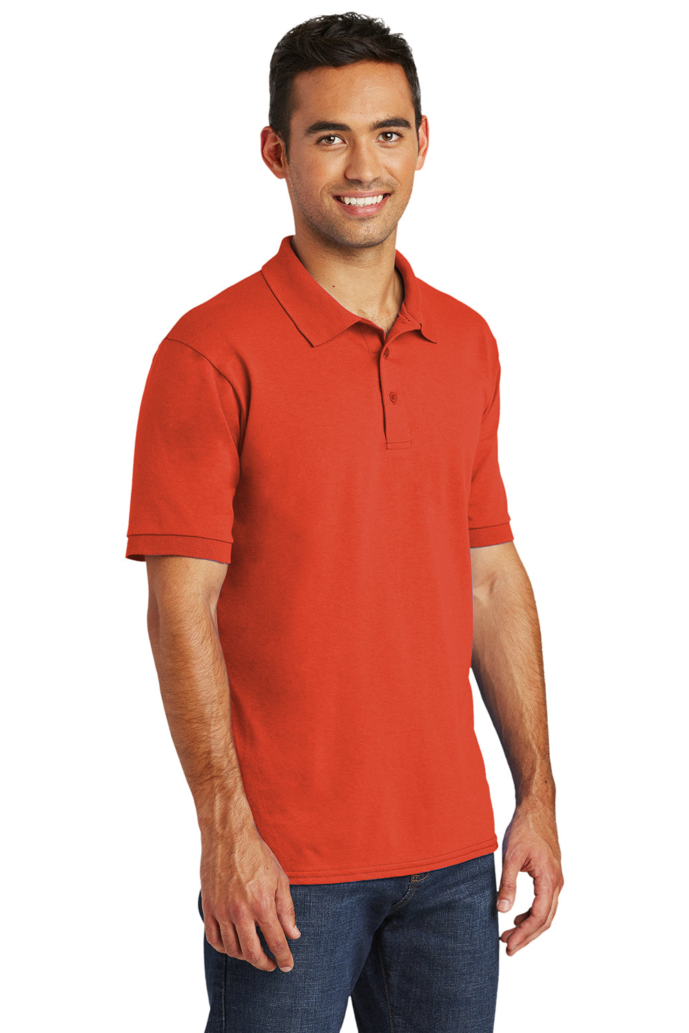 Port & Company KP55/KP55T Mens Core Stain Resistant Short Sleeve Polo Shirt Orange Model 3q