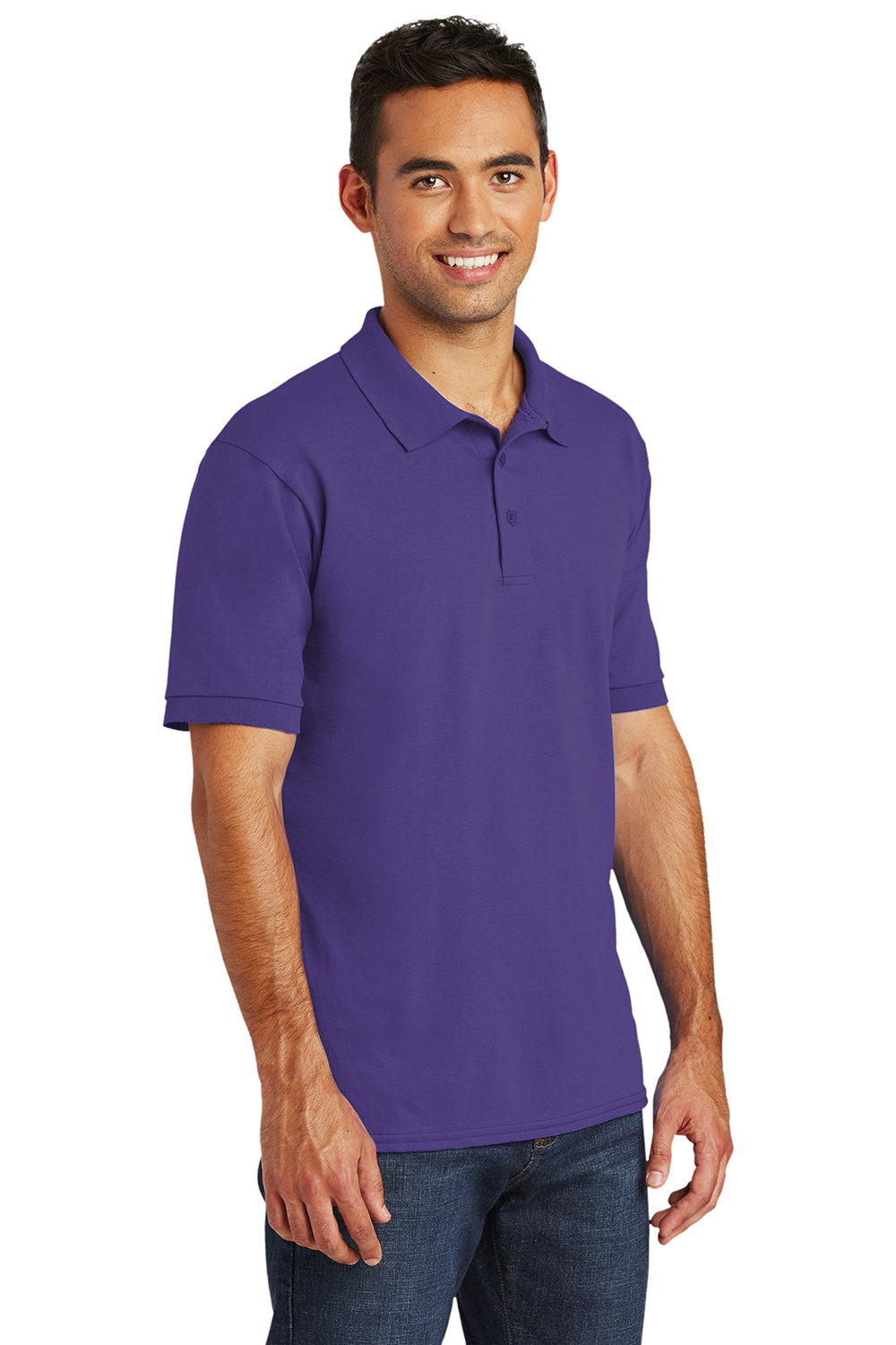 Port & Company KP55/KP55T Mens Core Stain Resistant Short Sleeve Polo Shirt Purple Model 3q