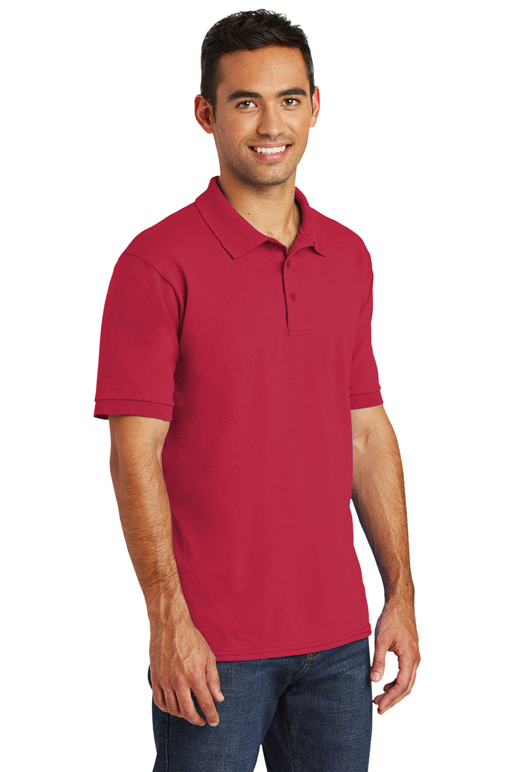 Port & Company KP55/KP55T Mens Core Stain Resistant Short Sleeve Polo Shirt Red Model 3q