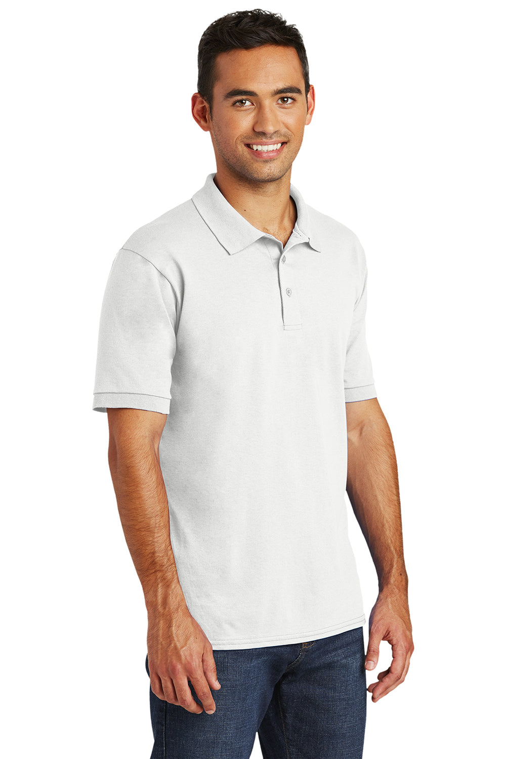 Port & Company KP55/KP55T Mens Core Stain Resistant Short Sleeve Polo Shirt White Model 3q