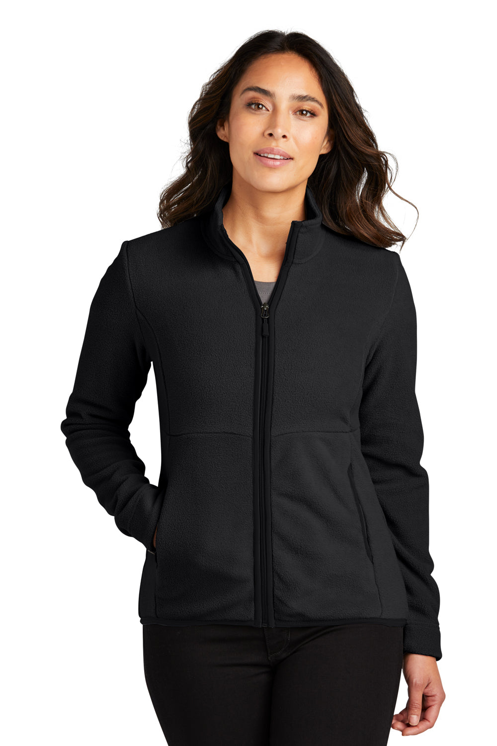 Port Authority L110 Womens Connection Pill Resistant Fleece Full Zip Jacket Deep Black Model Front