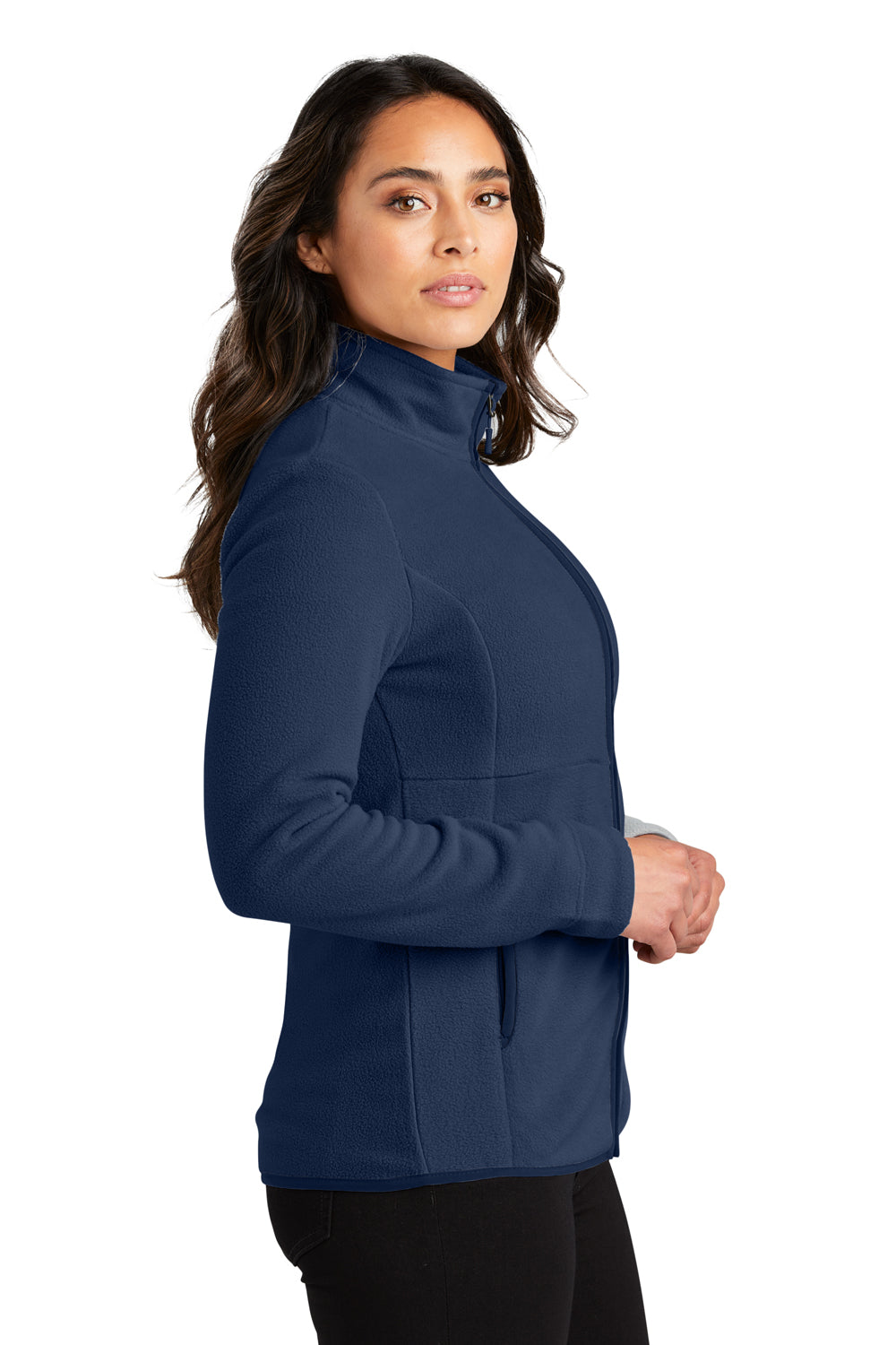 Port Authority L110 Womens Connection Pill Resistant Fleece Full Zip Jacket River Navy Blue Model Side