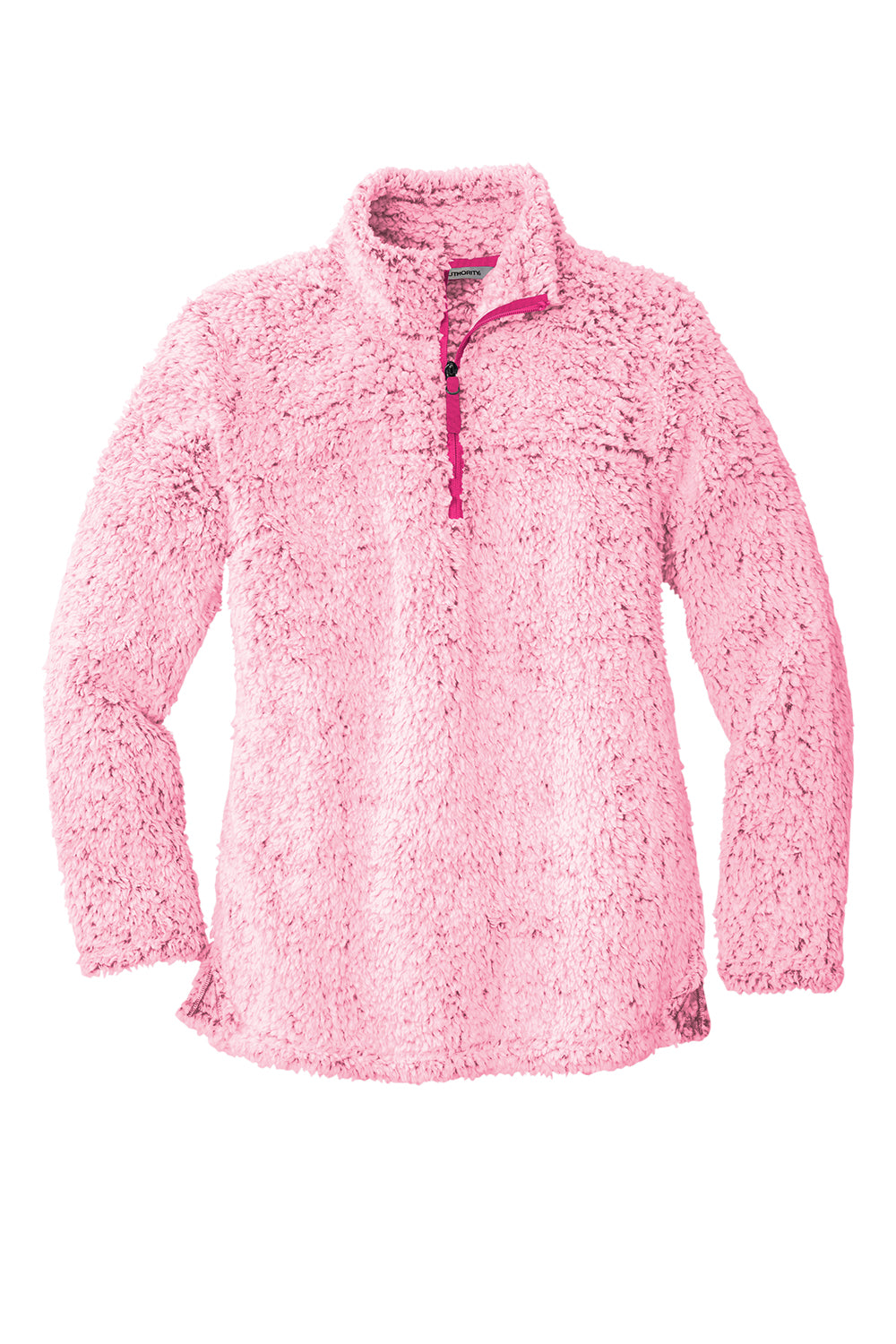 Port Authority L130 Womens Cozy Sherpa Fleece 1/4 Zip Jacket Heather Pop Raspberry Pink Flat Front